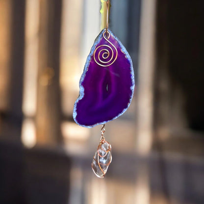 Crystals “Suncatcher”, Copper wrapped Crystals &amp; Agate Hangings