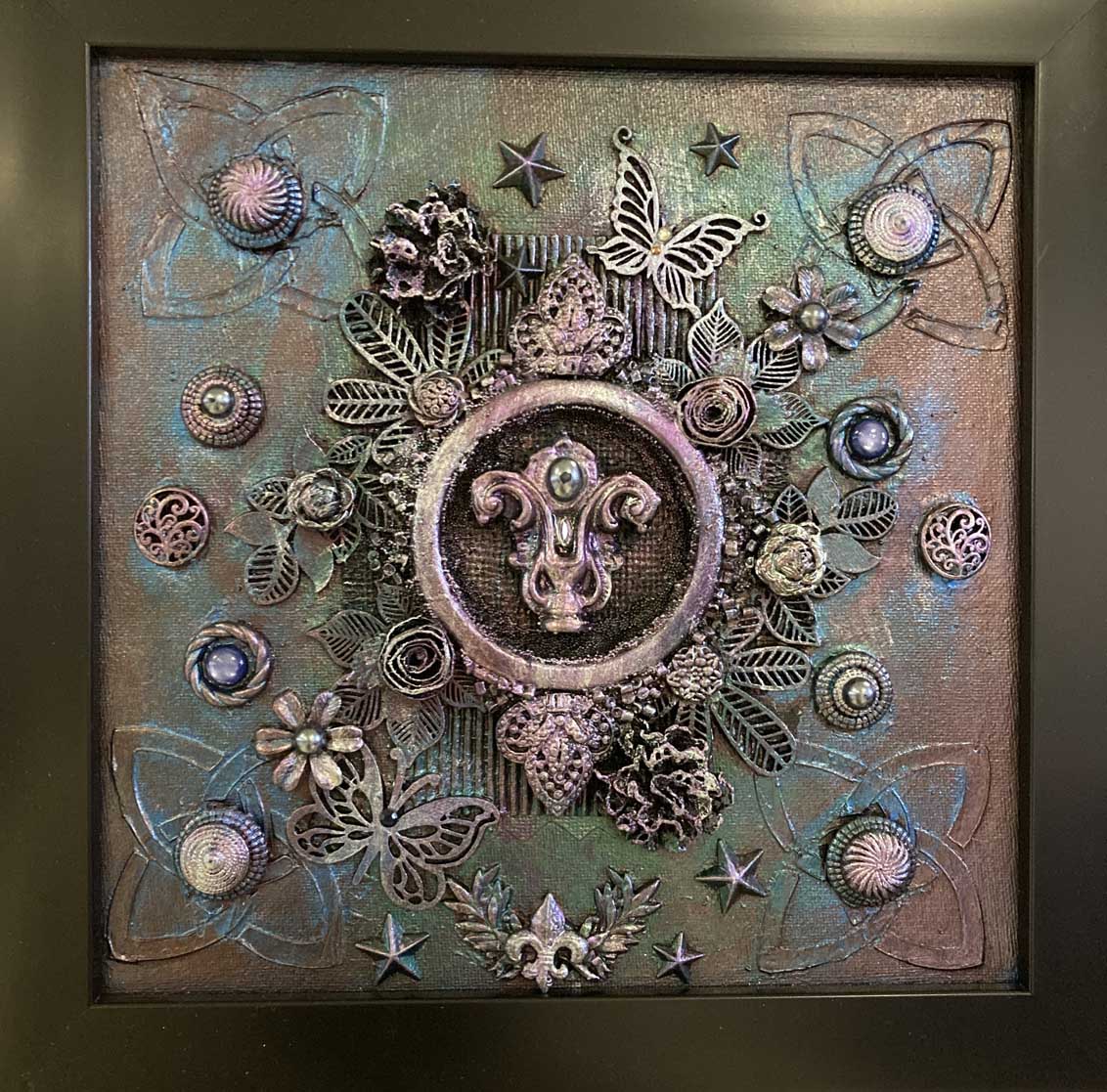 Luminous Purple and Green Mixed Media Art Canvas
