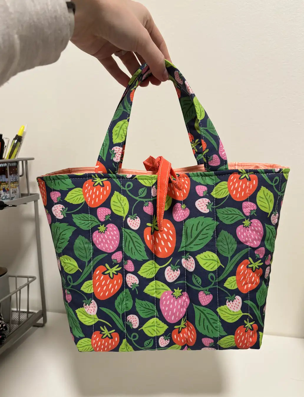 Quilted Tote Bag with Tie Closure