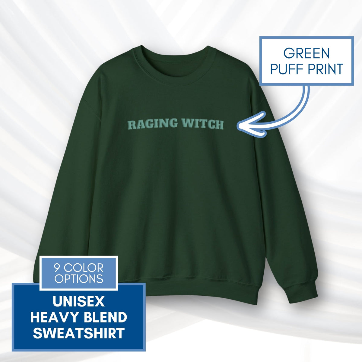 raging-witch-puff-print-unisex-crewneck-sweatshirt-activist-witchy-fall-feminist-apparel-forest-green