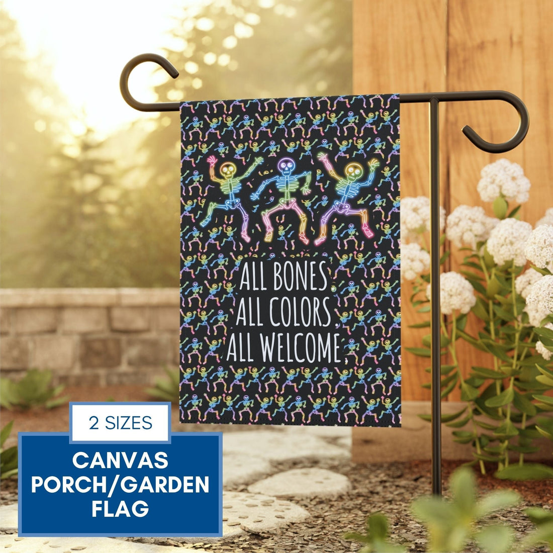 rainbow-dancing-skeletons-garden-flag-lgbtq-ally-halloween-porch-flag-hand-drawn-art