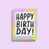 Rainbow gradient happy birthday card — hand lettered happy birthday greeting inside a rainbow gradient squiggle border, 4.25 x 5.5 in, by MangoIllustrated