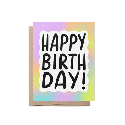 Rainbow gradient happy birthday card detail — rainbow gradient squiggle border and hand lettering close up, by indie artist MangoIllustrated