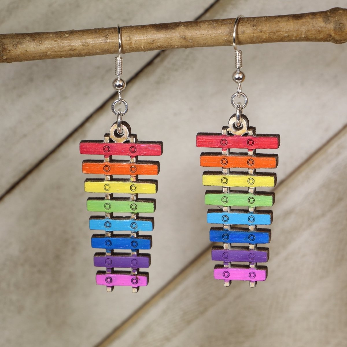 Rainbow Xylophone Wooden Earrings - Cate&