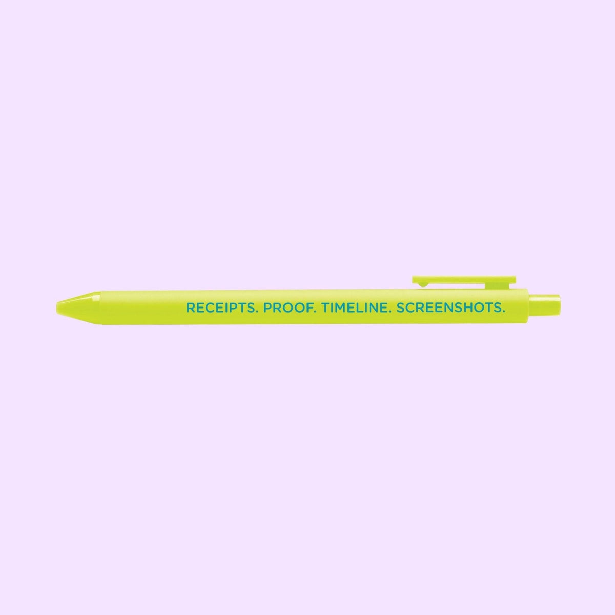 Receipts proof timeline screenshots pen flat lay — citron quote gel pen with black ink by indie artist MangoIllustrated