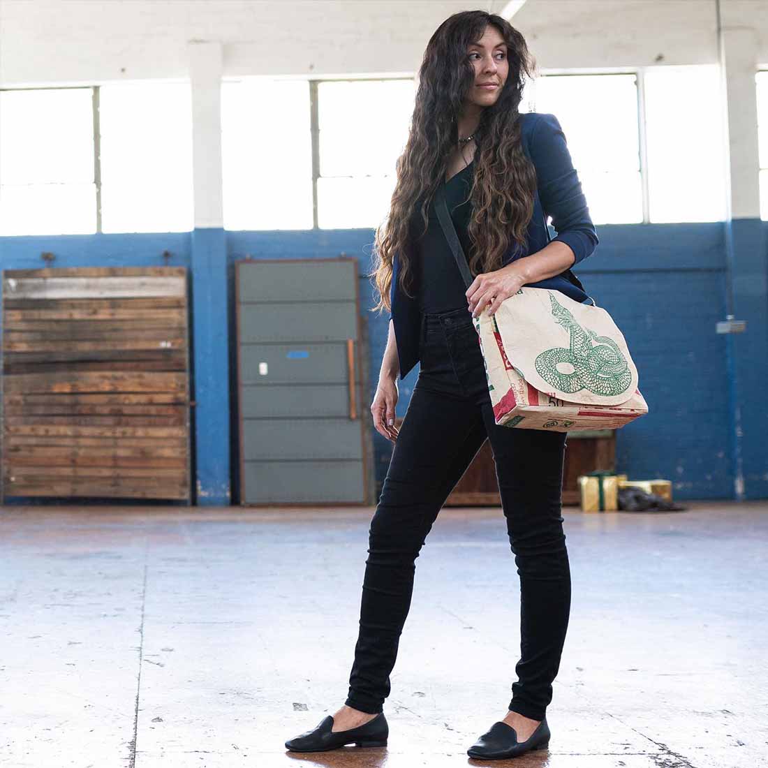 cool girl messenger bag from recycled material