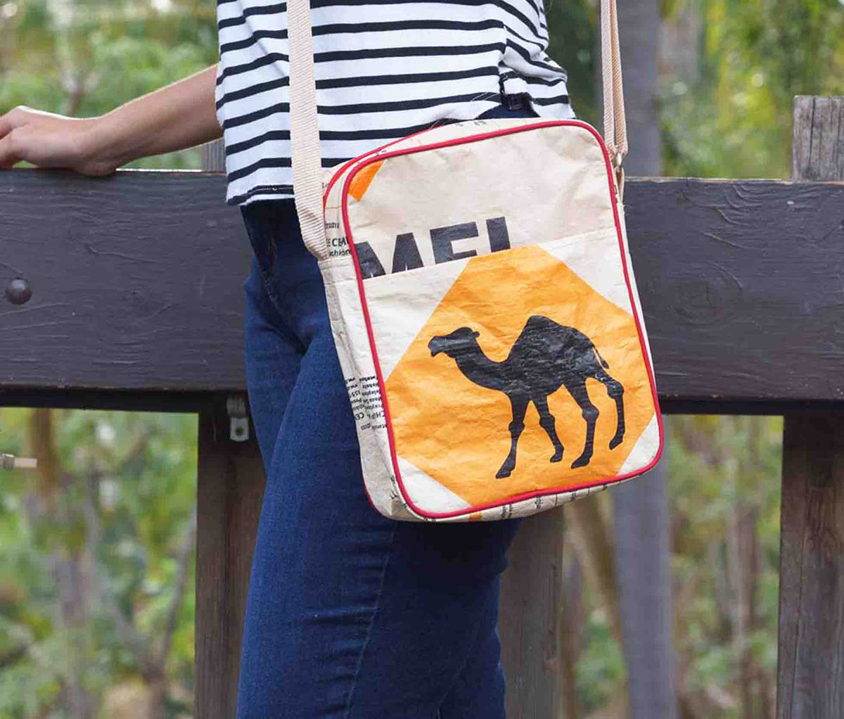 deep pocket recycled crossbody bag - camel