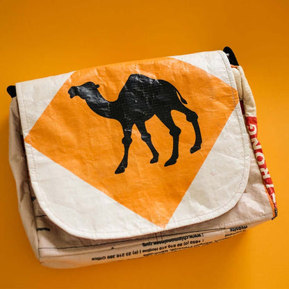 small recycled messenger bag - camel