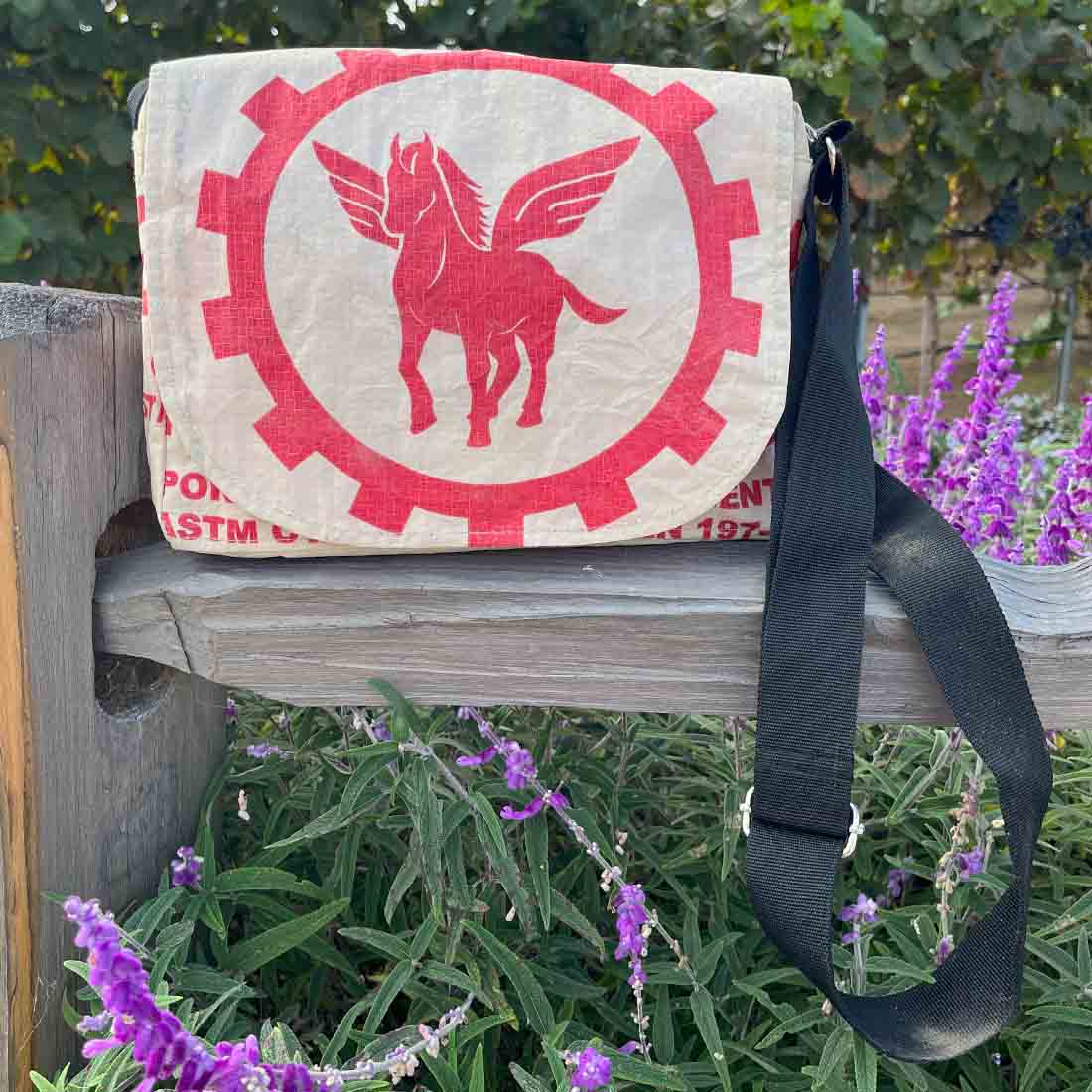 small recycled messenger bag - pegasus