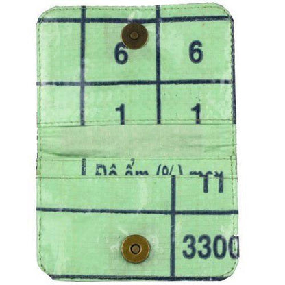 recycled feed bag cardholder - lite green