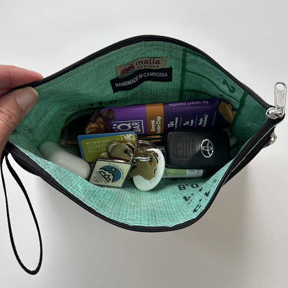 interior of greeen recycled cosmetic case