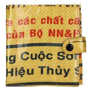 recycled feed bag wallet - yellow