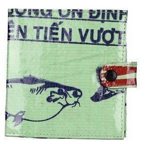 recycled feed bag wallet - lite green
