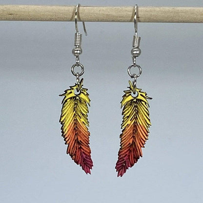 Red and Yellow Wooden Feather Dangle Earrings - - Cate&