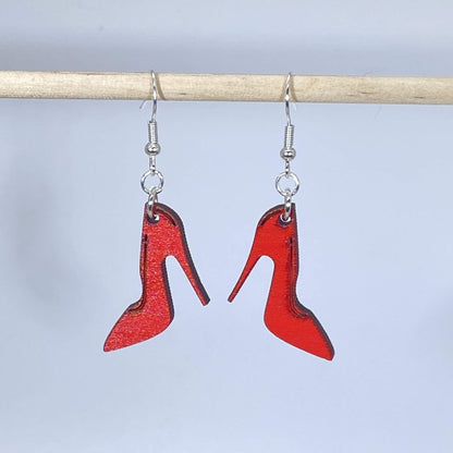 Red High Heels Wooden Dangle Earrings - - Cate&