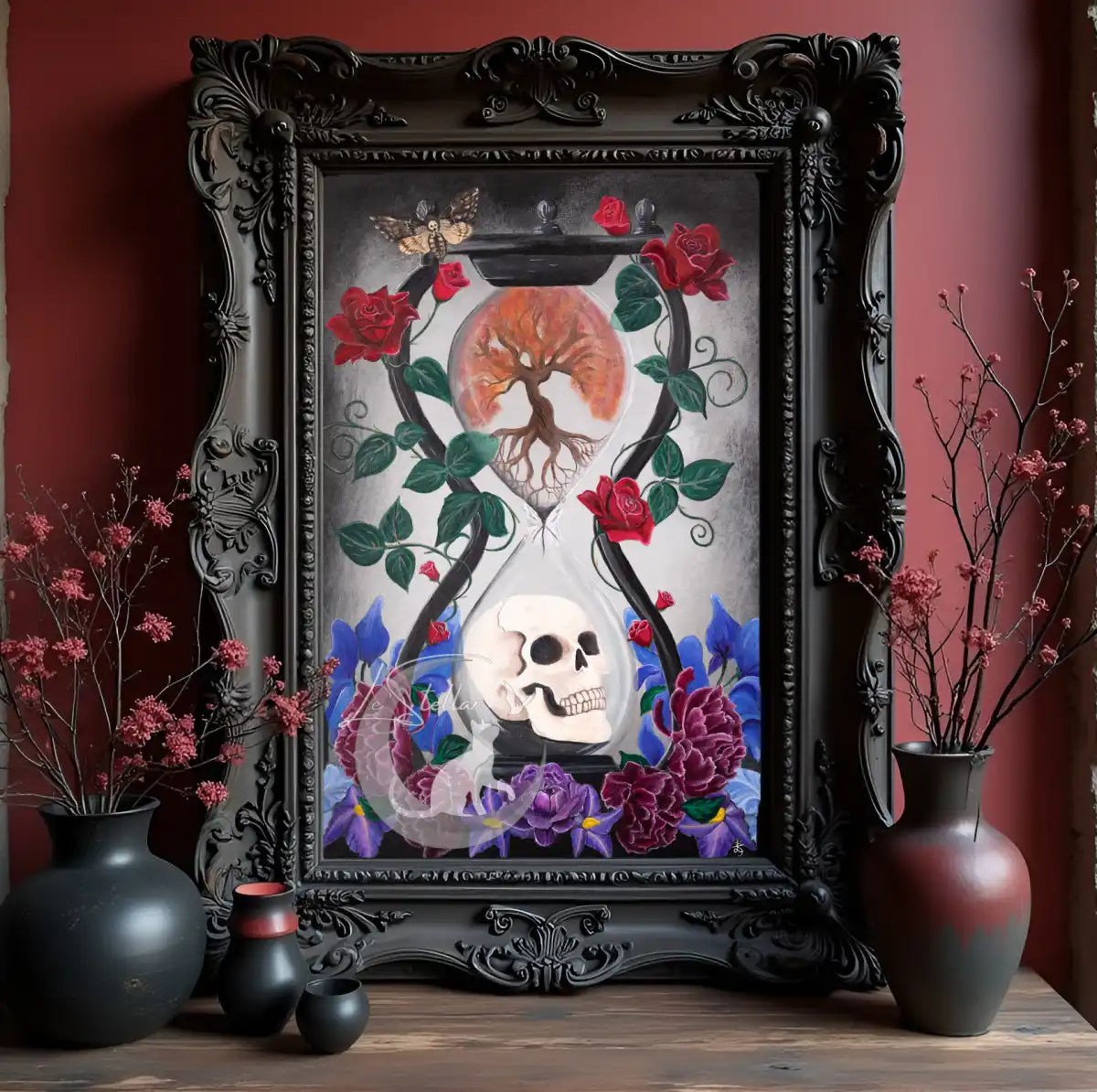 Memento Mori Skull Painting: Dark Floral Gothic Art Print