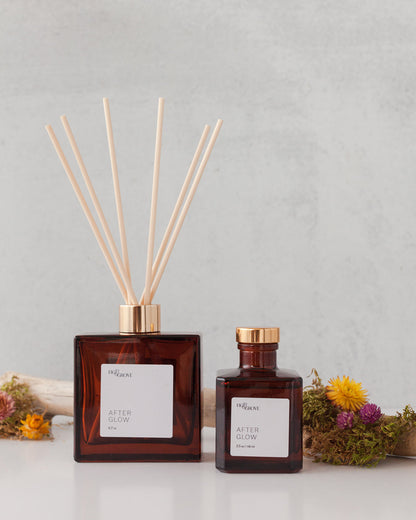 Fig &amp; Grove Afterglow reed diffuser with softly steeped tea, citrus, lavender, amber, and musk notes