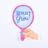 A sticker with a mirror design and the text &