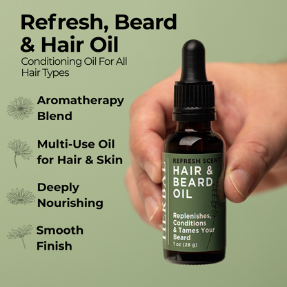 Refresh Scent Beard And Hair Oil 1oz Lifestyle Indoor Benefits Infographics