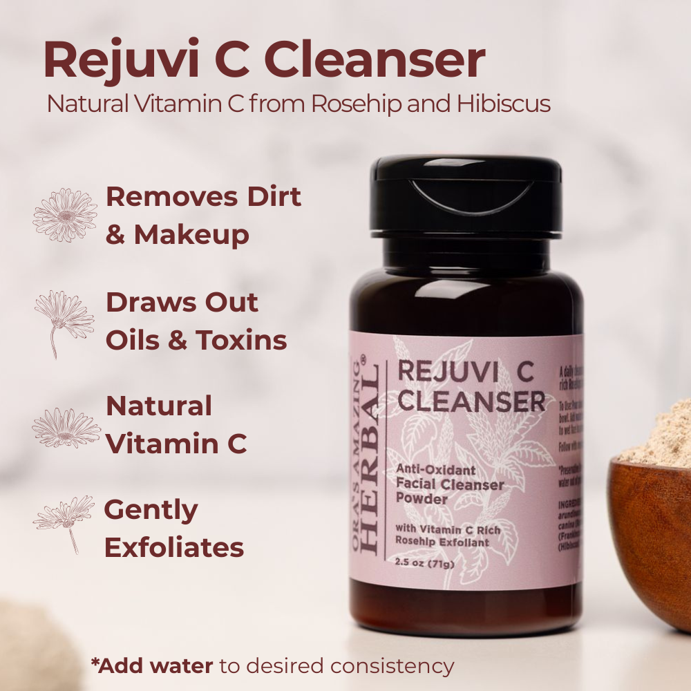 Rejuvi C Cleanser 2.5oz Lifestyle Indoor Benefits Infographic