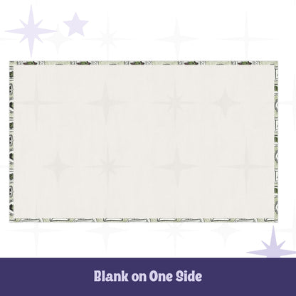 Reverse side of retro olive tea towel showing plain cream cotton twill with printed border edge detail