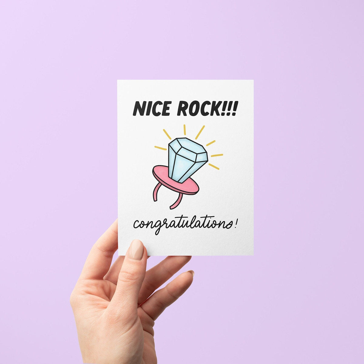 Ring pop engagement card flat lay — funny 90s kid engagement congratulations card by indie artist MangoIllustrated