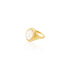 gold etched signet ring with oval faceted mother of pearl stone and an orange blossom and hatched motif on the back. fair trade jewelry online in chicago 