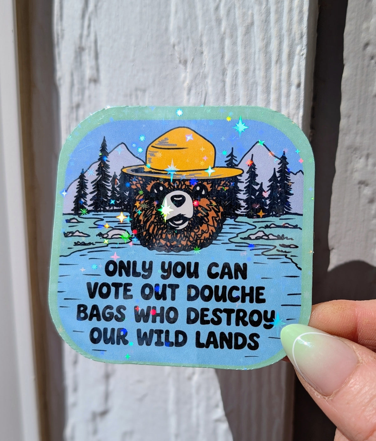 Support Wildland Firefighters, Climate Change, Protect Our Public Lands Glitter Vinyl Sticker