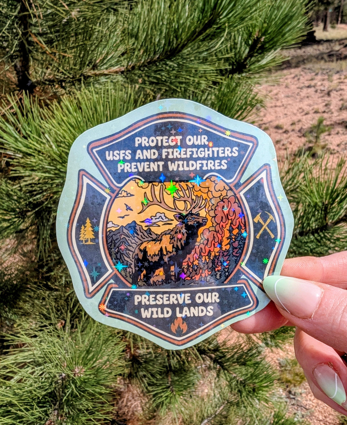 Support Wildland Firefighters, Climate Change, Protect Our Public Lands Glitter Vinyl Sticker