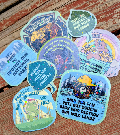 Support Wildland Firefighters, Climate Change, Protect Our Public Lands Glitter Vinyl Sticker, Wild Woman