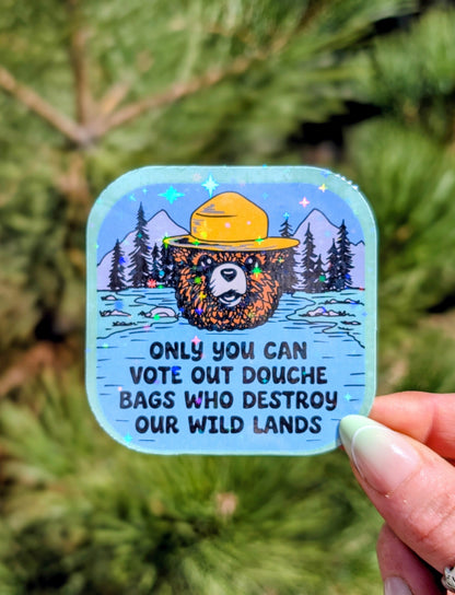Support Wildland Firefighters, Climate Change, Protect Our Public Lands Glitter Vinyl Sticker
