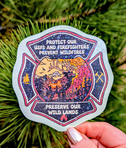 Support Wildland Firefighters, Climate Change, Protect Our Public Lands Glitter Vinyl Sticker