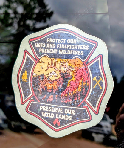 Support Wildland Firefighters, Climate Change, Protect Our Public Lands Glitter Vinyl Sticker