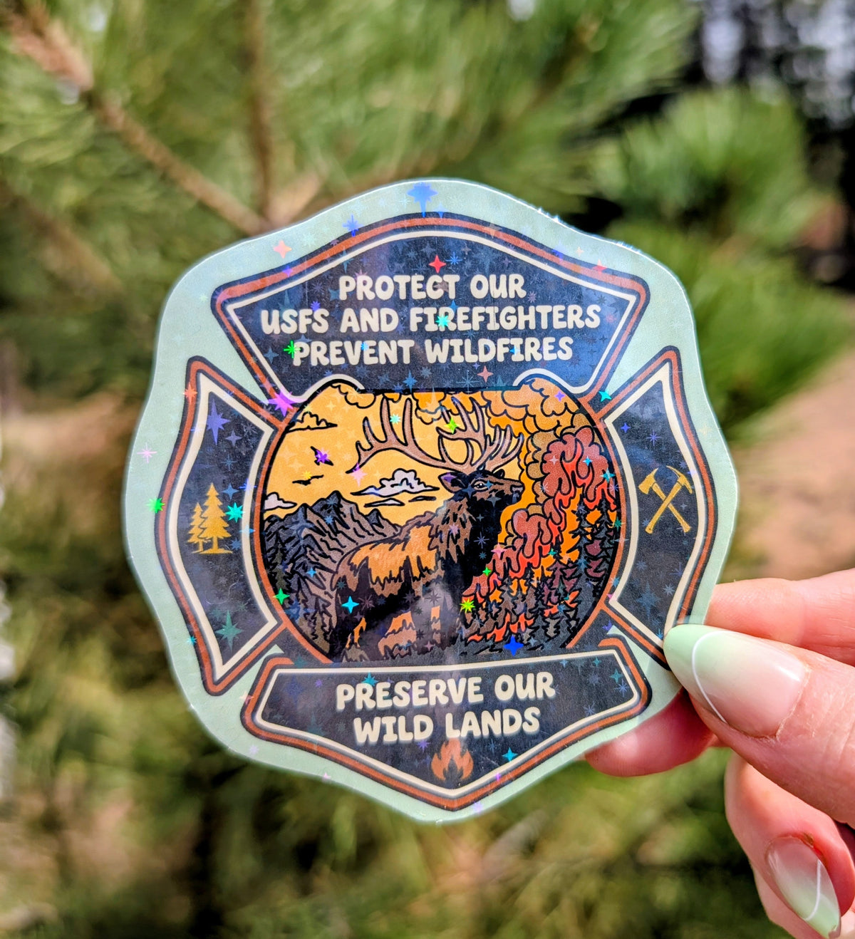 Support Wildland Firefighters, Climate Change, Protect Our Public Lands Glitter Vinyl Sticker