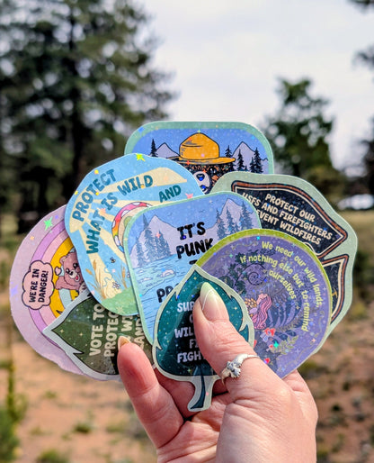 Support Wildland Firefighters, Climate Change, Protect Our Public Lands Glitter Vinyl Sticker, Wild Woman