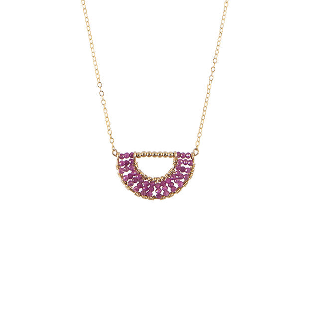 Handmade ruby beaded half moon necklace, ethical artisan gift — Petite Protea Chicago