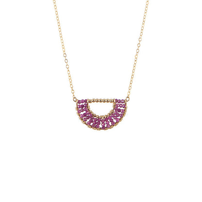 Handmade ruby beaded half moon necklace, ethical artisan gift — Petite Protea Chicago