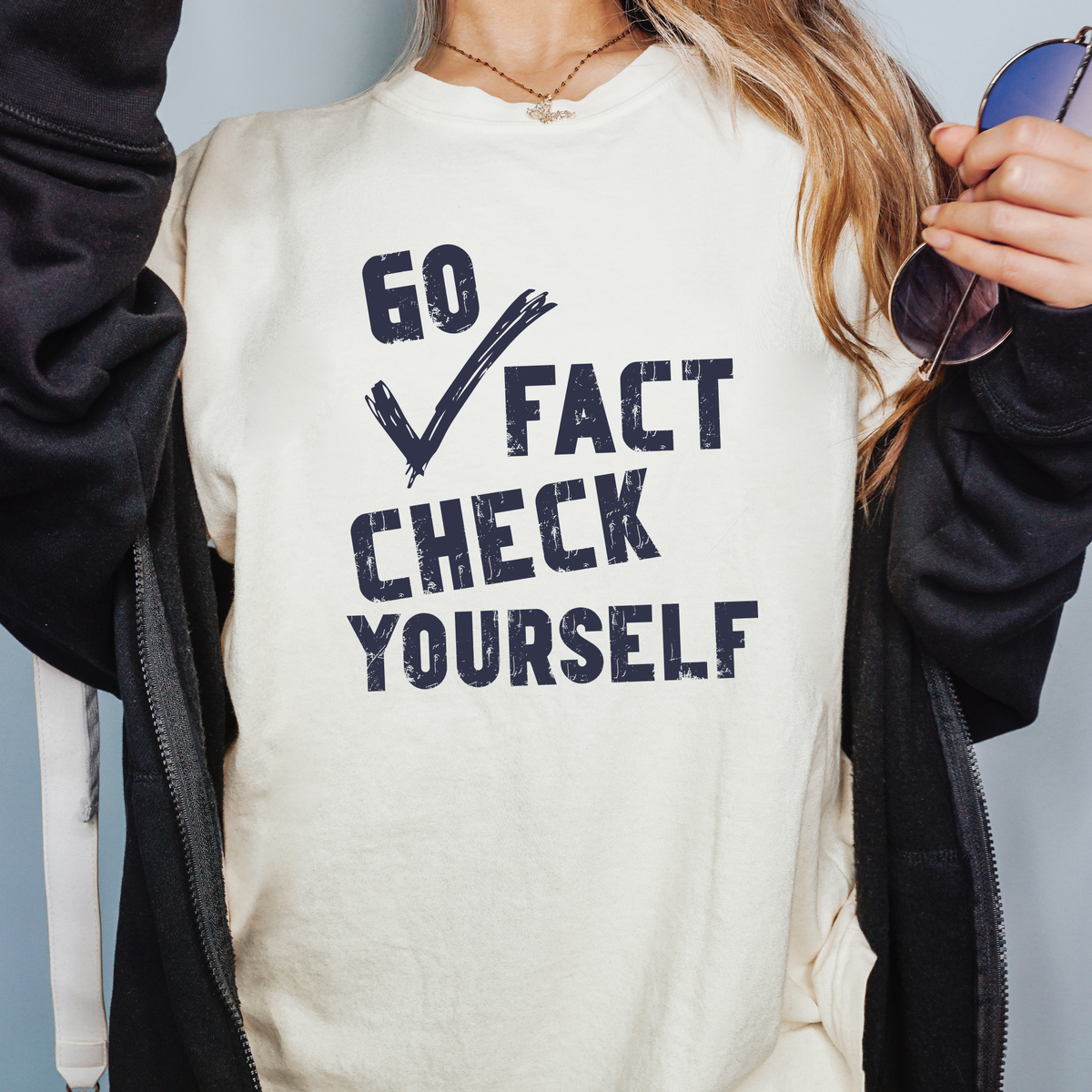 Go Fact Check Yourself Shirt, Media Literacy Graphic Tee, Funny Political Tee