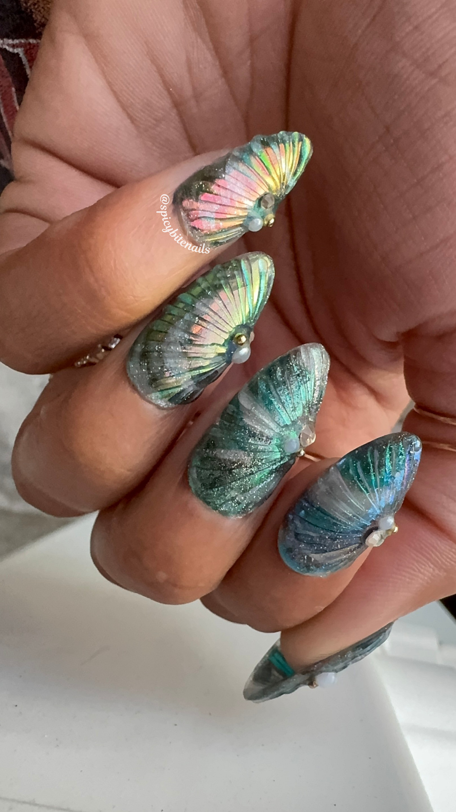 Moonshell - Iridescent Rainbow Holographic Chrome Abalone Shell Mermaid Press-On Nail Extensions 10pcs