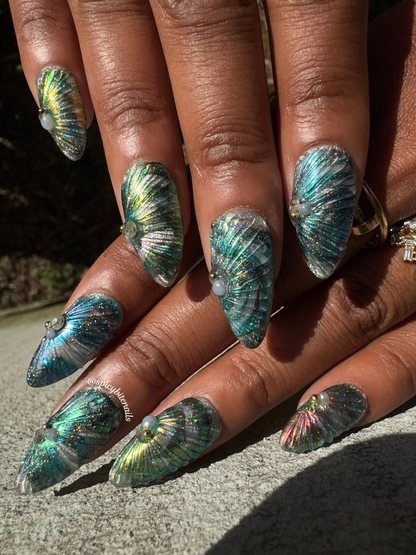Moonshell - Iridescent Rainbow Holographic Chrome Abalone Shell Mermaid Press-On Nail Extensions 10pcs