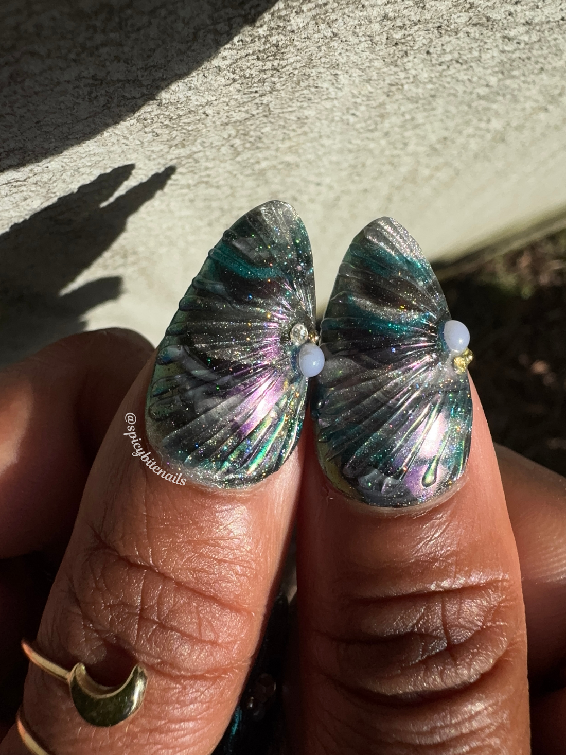 Moonshell - Iridescent Rainbow Holographic Chrome Abalone Shell Mermaid Press-On Nail Extensions 10pcs