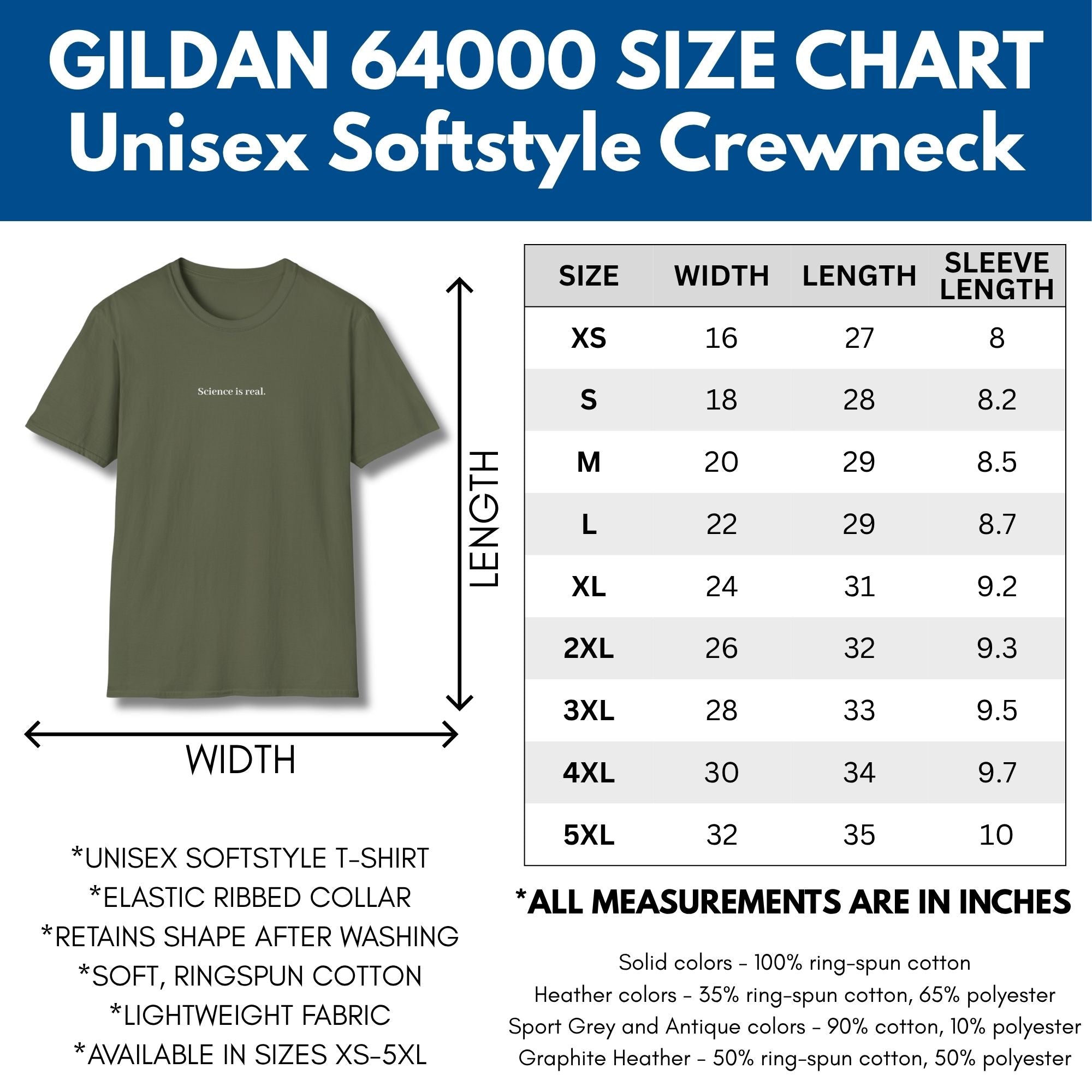 science-is-real-political-activism-unisex-tshirt-short-sleeve-tee-size-chart
