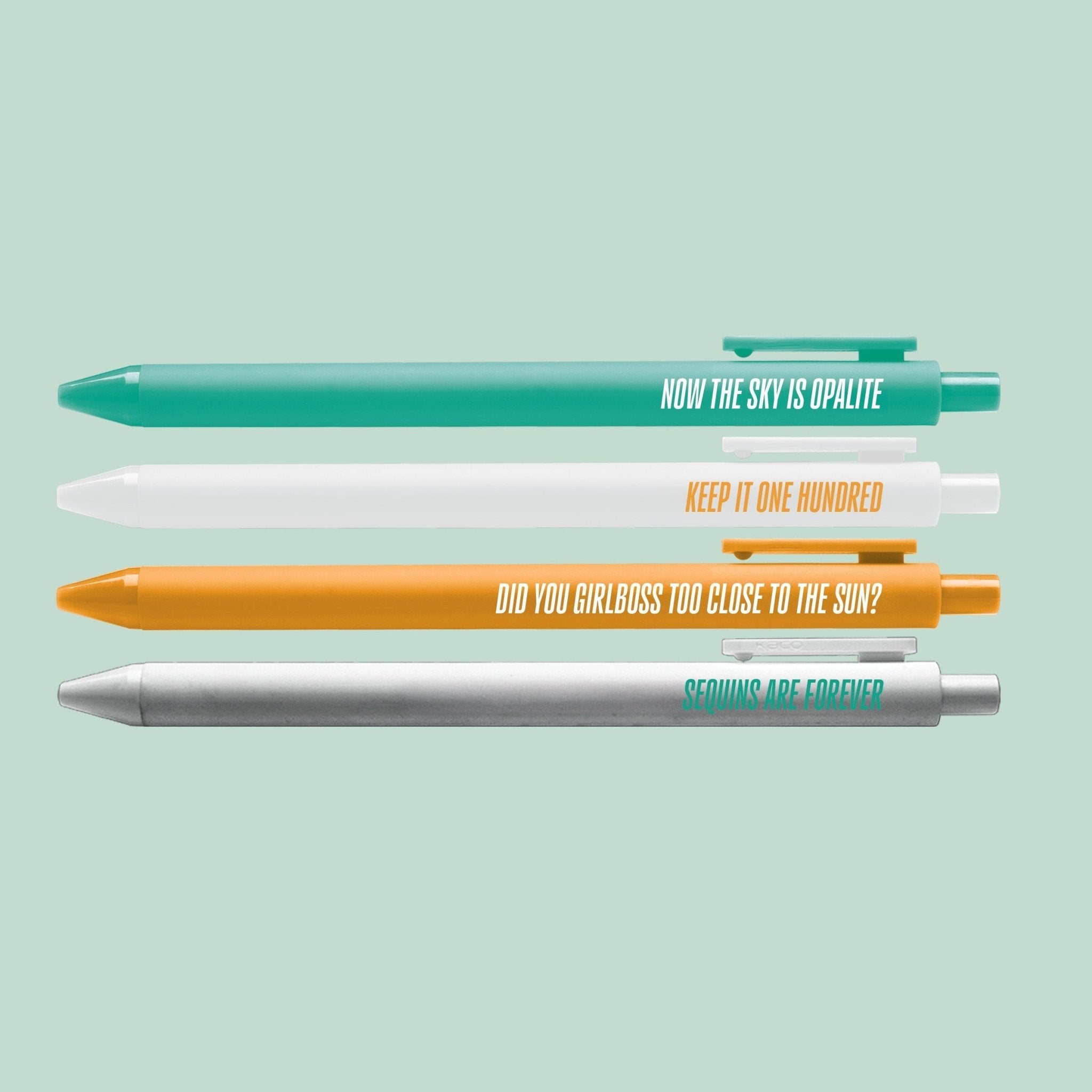 Showgirl Pen Set close-up — music era gel pen set by indie artist MangoIllustrated