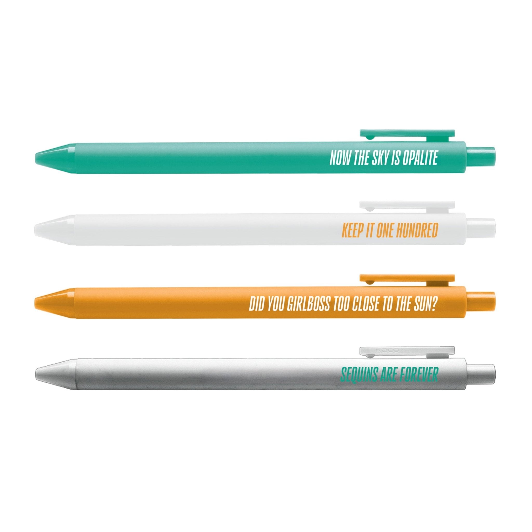 Showgirl Pen Set — 4 gel pens with Showgirl era phrases by MangoIllustrated