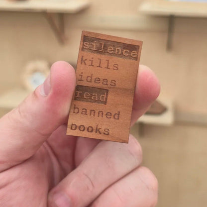 Silence kills ideas read banned books typewriter style cherry wood sticker