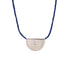 Ethically made in mexico, blue lapis lazuli beads with a Silver textured half-circle pendant, chicago jewelry store
