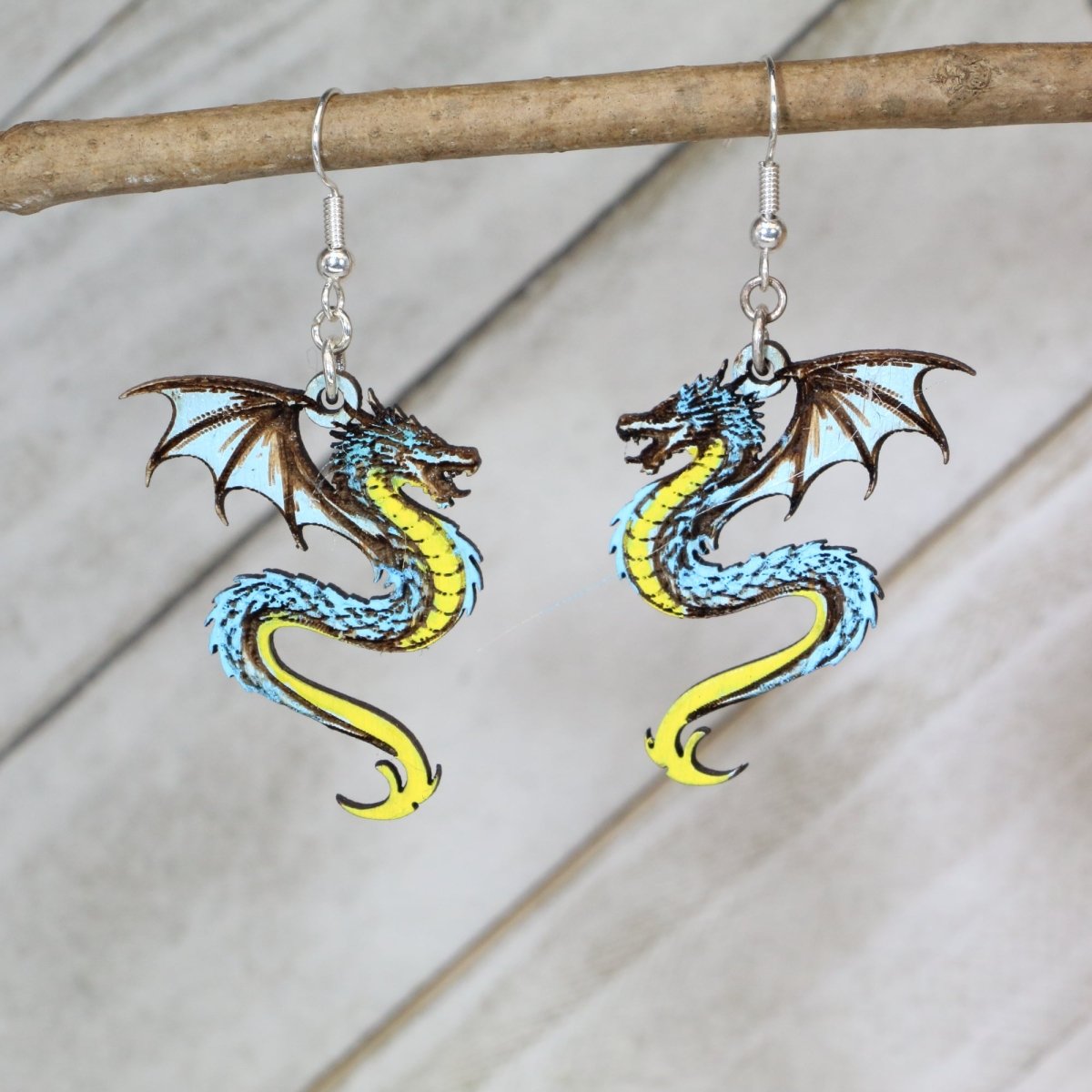 Skyfire Dragon Earrings – Unique Wooden Dangles for Dragon Lovers - Cate&