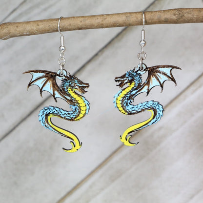 Skyfire Dragon Earrings – Unique Wooden Dangles for Dragon Lovers - Cate&