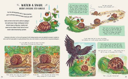 Slow Down and Be Here Now interior spread showing a snail illustration