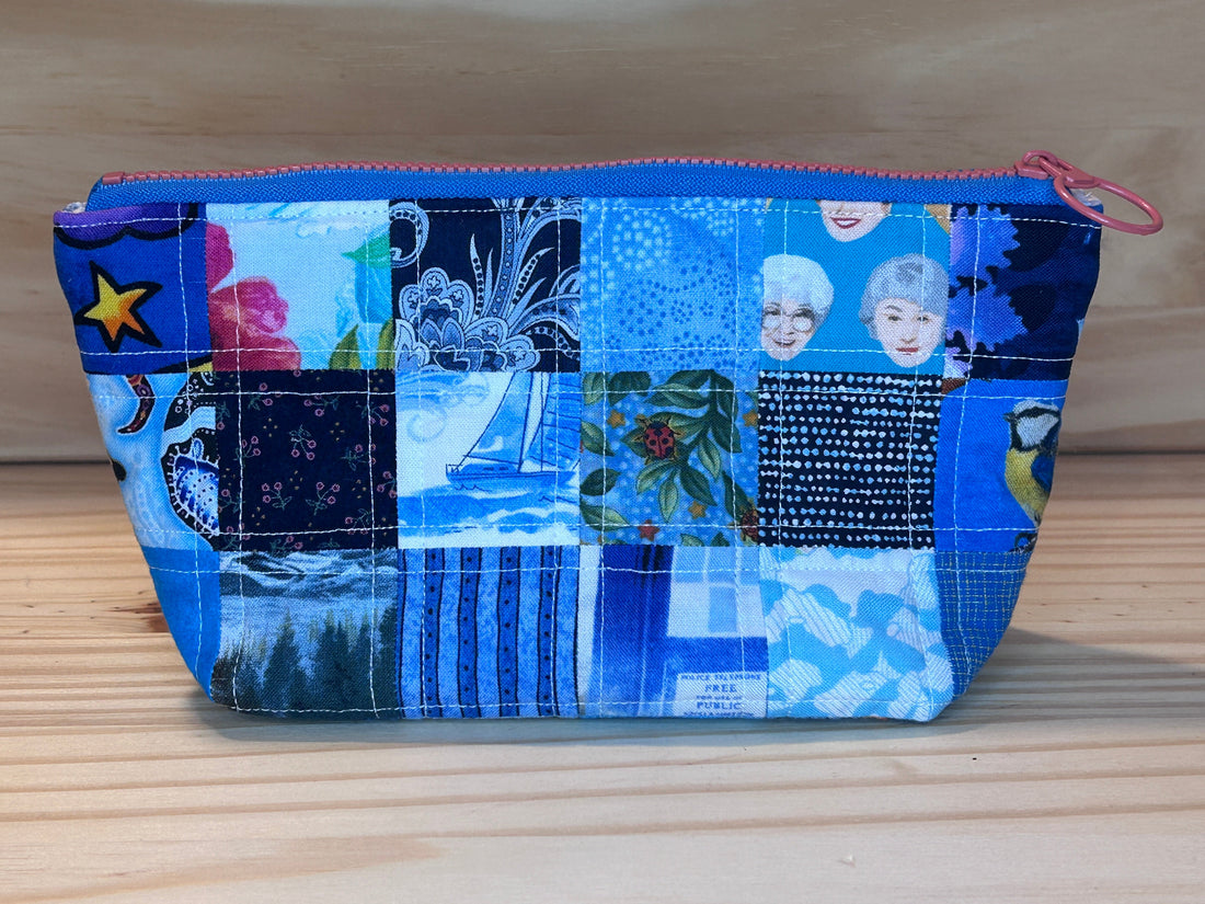 Scrappy patchwork zippered back -  small blue